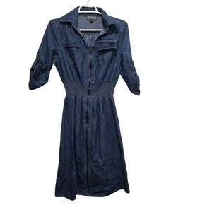 J. Gee Chambray Zip Front Utility Dress Medium
